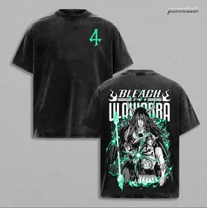 Ulquiorra Espada 4 Vintage Washed T-Shirt, Hollow Form Manga Graphic Tee, Oversized Heavy Cotton Streetwear Top, Retro Green Aura Anime Shirt, Unisex Gift for Anime Fans