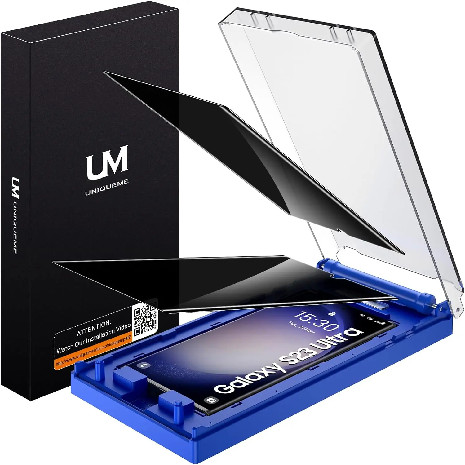 UniqueMe [2 Pack for Samsung Galaxy S23 Ultra Privacy Screen Protector, [Dust-Free Kit] Auto-Positioning Bubble Free Easy installation 3D Curved Full Coverage [Not Glass][Support Fingerprint Unlock]