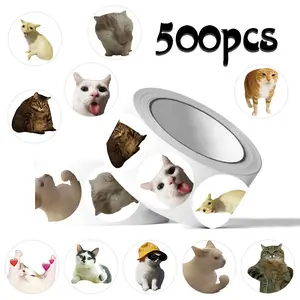 500pcs Cute Cat Roll Sticker Series Sealing Stickers, DIY Decorative Stickers for Cups, Laptops, Suitcases and Notebooks, Ideal Birthday Gifts