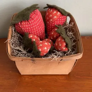 Handcrafted fabric  strawberries in an antique berry basket - Primitive and farmhouse home decor