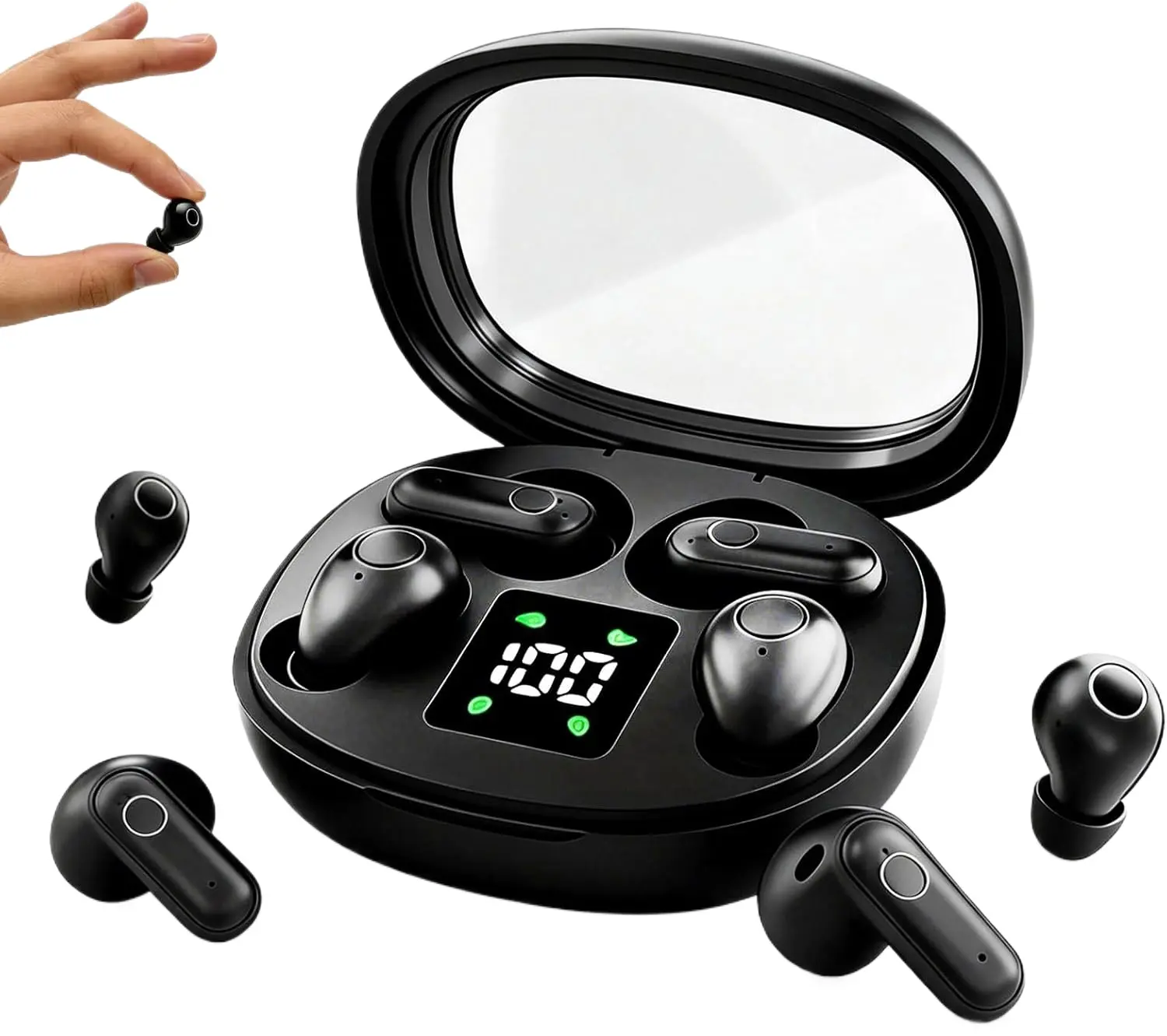 2-Pack Invisible Mini Sleep Earbuds, Bluetooth 5.4 Wireless Hidden Tiny Electronic Audio Headset for Small Ear Canals Side Sleepers, Noise Cancelling Digital Display Lightweight In-Ear Headphones for Work, Invisible Earbuds