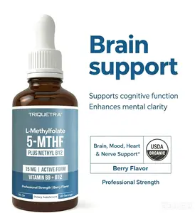 Triquetra Organic Kids Methylfolate + Methyl B12 Cofactor Liquid Supplement - Organic Berry Flavor, 5-MTHF Form, Adjustable Dosing, Herbal Wellness Aid for Mood & Cognition Support