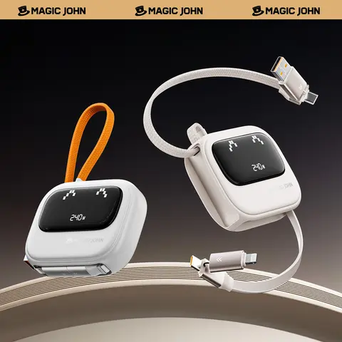 MAGIC JOHN Multifunctional 4-in-1 Retractable USB Charging Cable - 240W Super Fast Type C Charging, White Mobile Accessory, Data Sync, Lightning/Micro USB Compatibility, CarPlay Support for Cellphone Devices