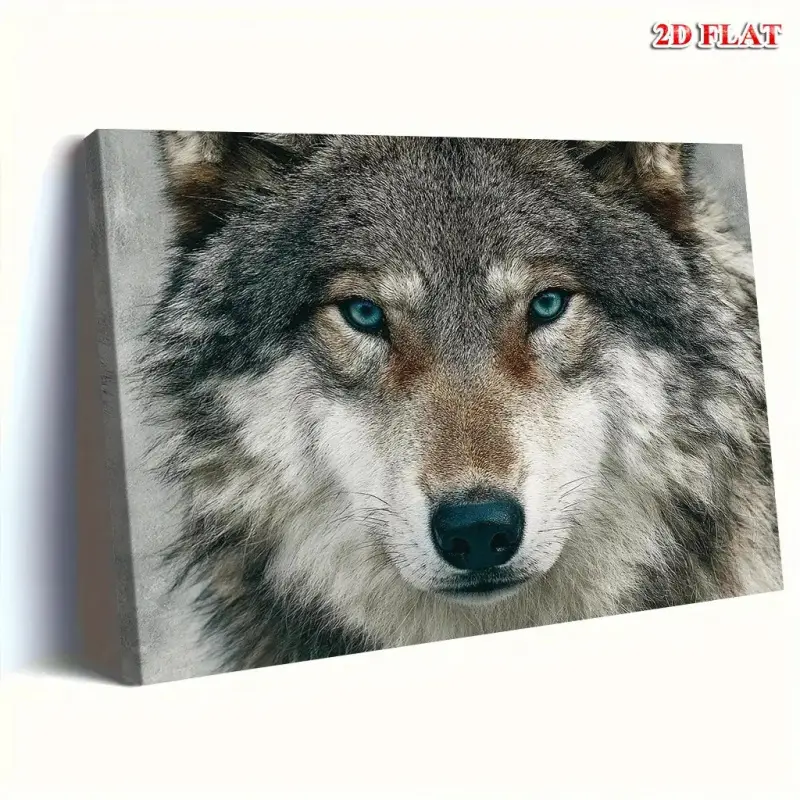 2D Flat, One Piece Wolf Portrait Canvas Oil Painting - Realistic Gray Tone Wolf Art, Modern Natural Decoration Suitable for Living Room, Office, Cabin - Holiday Decoration (Christmas, Halloween, Independence Day) - - Wildlife Home Decoration, 2D Flat - Pu