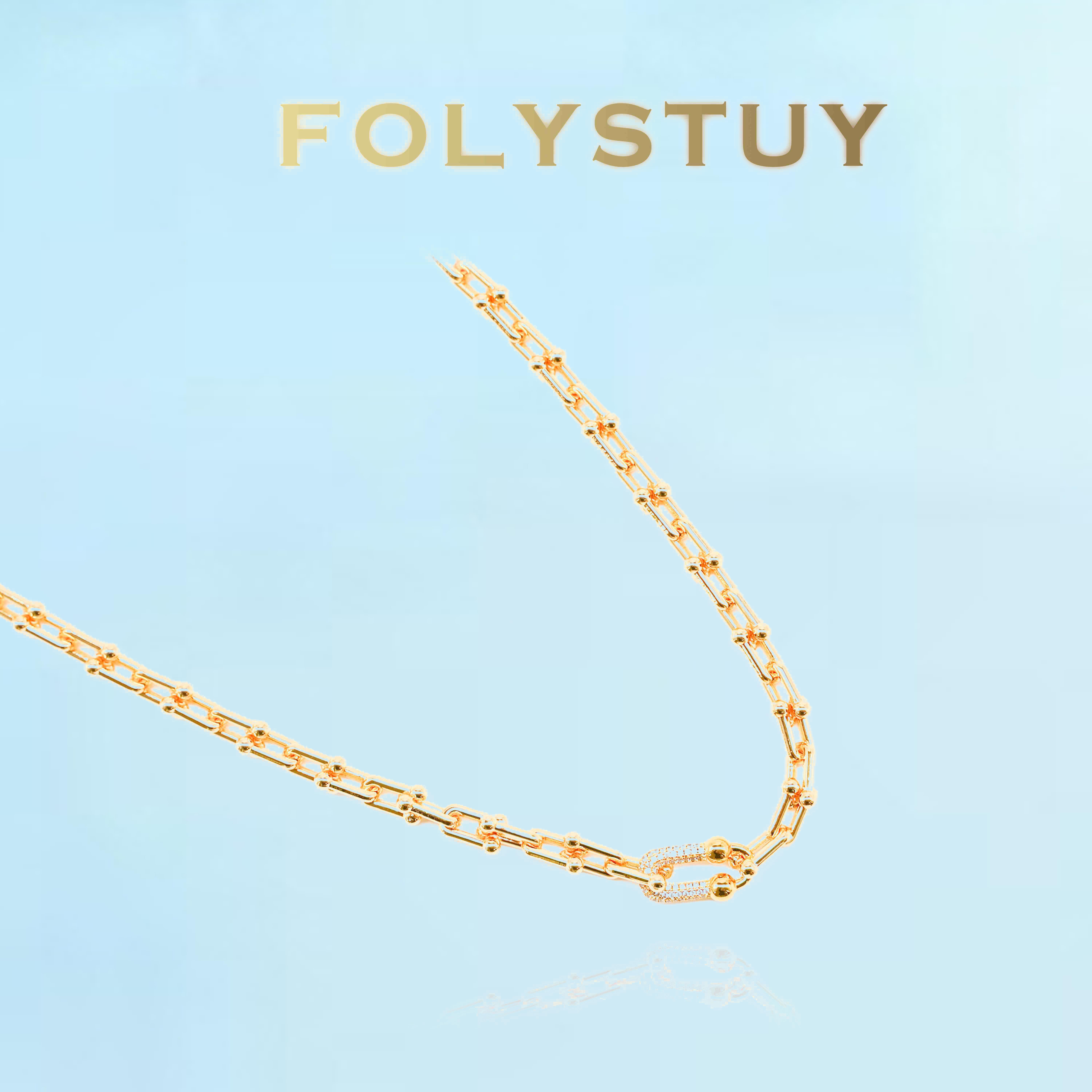 [FOLYSTUY (Y120)]Adjustable U-Link Chain Necklace, 0.31" Width 19.6" Length Everyday Wear Accessory