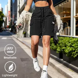 Women’s American workwear shorts with multiple pockets—fashionable, trendy, versatile cargo shorts; casual athletic mid-length straight-leg women’s shorts for summer, suitable for running, sports, outdoor activities, and leisure.Summervibes