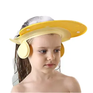 Shower Cap for Kids, Baby Shower Cap bath wash Shampoo rinser shield Hat Adjustable head hair Visor Protection Toddler and Children,Prevent water from entering eyes and ears(Yellow)