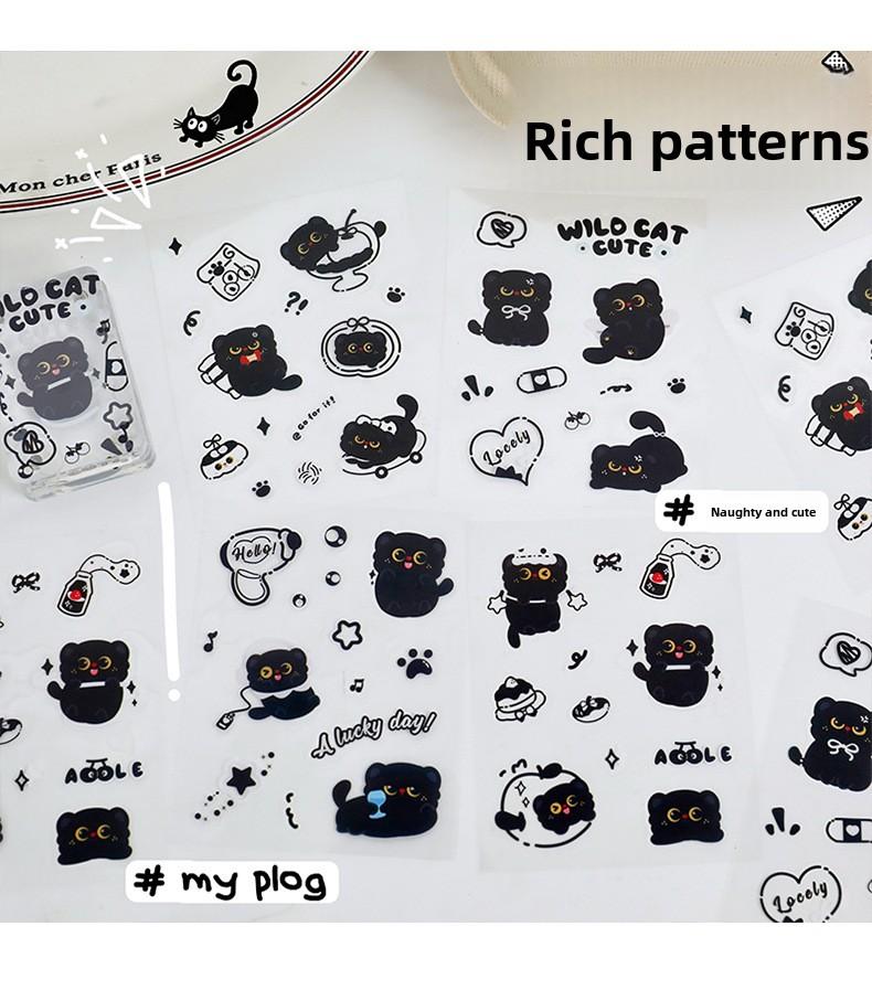 4 Sheets / Over 50 Stickers Little Black Cat Journal Stickers Waterproof PET 10cm x 8cm DIY Decorative for Water Cups Phone Cases Hello Cute Gifts for Girls Teens Great for BFFs, Lovers & Kids' Valentine Exchanges scrapbook supplies