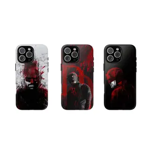 Daredevil Inspired Superhero Phone Case, Dark Red Vigilante Comic Art Design, Matte Shockproof Protective iPhone Case for Marvel Fans