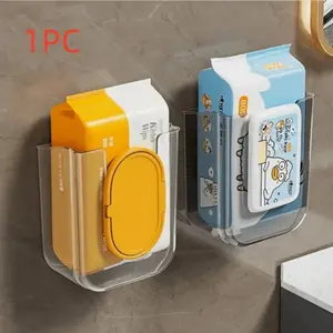 Wall-Mounted Wet Wipes Storage Box, 1 Count Punch-Free Tissue Storage Box, Multifunctional Storage Box for Bathroom, Home Organizer, Tissue Holder, Bathroom Accessory, Bathroom Organization