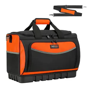 TUFFWORX Large Tool Bag, Mouth Tool Bag with Water Proof Molded Base, 18 Pockets, 17.7x 12.6x 11 inch, Heavy Duty 600D Fabric, Black and Orange