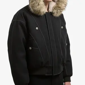 Faux Fur-Lined Zip-Up Hooded Bomber Jacket — Ribbed Cuffs & Hem, Winter Warm