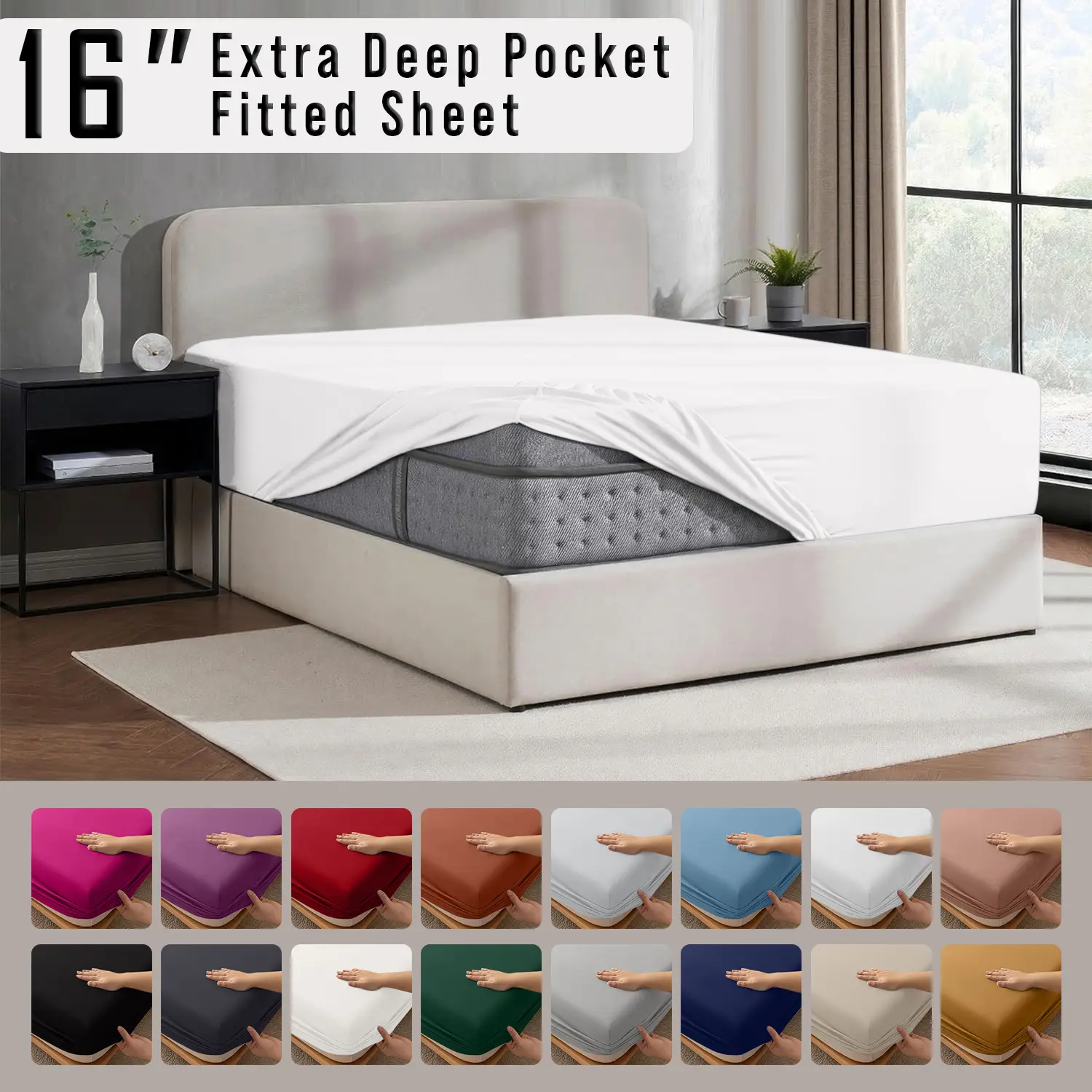 Imperial Homeware Fitted Sheet - 16 Inch Deep Pocket Fitted Bed Sheets Soft Microfiber Shrink and Fade Resistant All Around Elastic Fitted Bottom Shee