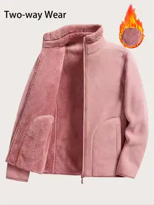 Women's Winter Reversible Fleece Jacket, Womenswear, Zipper Pockets, Fashionable Casual Polar Fleece Coat, Outerwear, Perfect for Fall & Winter Daily Wear
