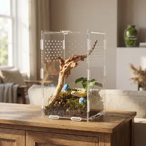 4.7" Acrylic Terrarium - Transparent Reptile Habitat with Ventilation, Mini Tank for Small Gecko, Hermit Crab, Praying Mantis, Bugs