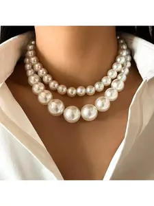 Faux Pearl Decorated Goddess Necklace Set, Fashion Jewelry for Party, Daily Clothing Decor, Trendy All-match & Exquisite Jewelry for Birthday Gift