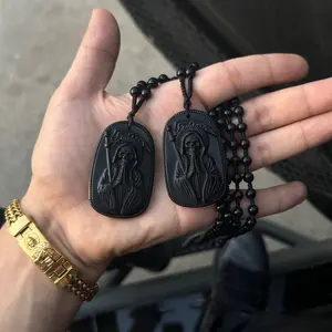 Santa Muerte Obsidian rosary necklace