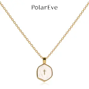 PolarEve Gold Cross Necklace for Women, Dainty Enamel Cross Pendant with Cubic Zirconia, Hypoallergenic Brass Jewelry for Daily Wear, Party & Holiday Gifts