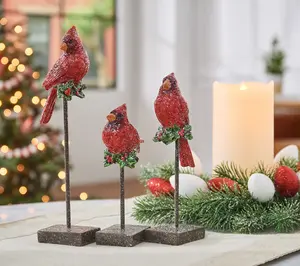 3-Piece Cardinals with Holly on Stands by Valerie