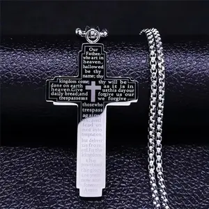 Hip Hop Rock Style Black Tone Stainless Steel Crucifix Cross Necklace, Men Boys Clavicle Chain Fashion Party Gift Jewelry
