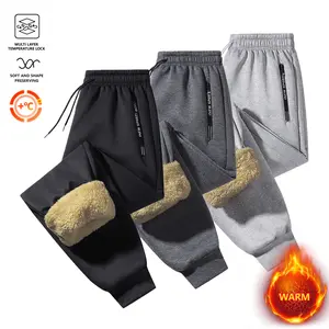Winter Fleece Thickened Casual Pants for Men Lambswool Warmth Jogger Pants Multi-layer Fabric Cold-proof Sports Trousers with Soft Shape Preserving Menswear Day Athletic Activewear Sportswear