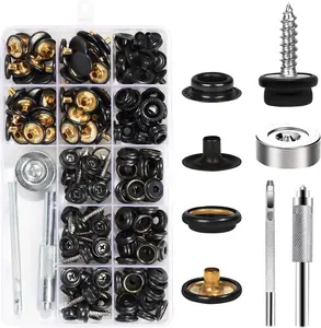 Weiwei 50 Sets Canvas Snap Button Kit 2 Types Heavy Duty Snap Buttons Marine Grade 3/8" Socket Leather Snaps Fasteners Kit with Setting Tool for Boat Cover Fabric Leather DIY (Stainless Steel,173 PCS) WEIII