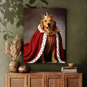 1PC Artistic Royal Golden Retriever Wood Photo Print Wall Decor, Funny King Dog Canvas Art with Floating Frame, Hanging Home Decor for Living Room, Bedroom