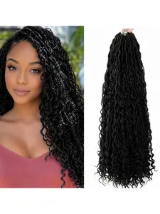 4 Packs Pre-Looped Crochet Hair Extensions, 18 Inch Boho Curly Goddess Faux Locs, Soft River Synthetic Hair, Easy Install Braids for Women