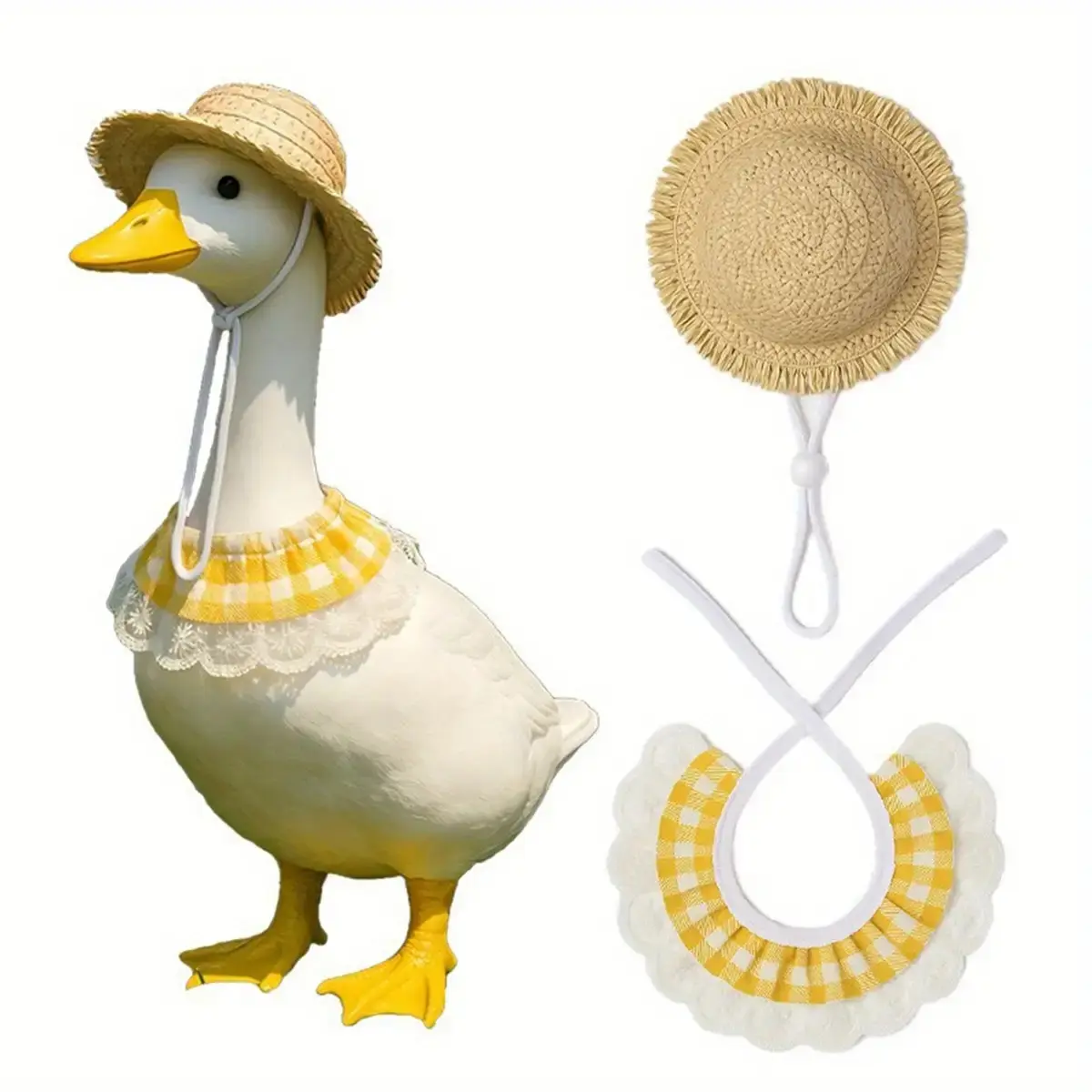 Outdoor Garden Goose Costume, Elegant Lawn and Patio Decoration with Lace Trim Plaid Scarf and Hat, Wedding and Yard Decor, Easy Installation