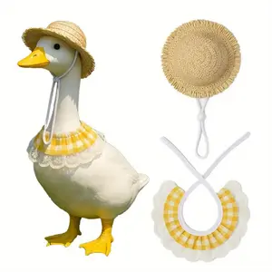 Outdoor Garden Goose Costume, Elegant Lawn and Patio Decoration with Lace Trim Plaid Scarf and Hat, Wedding and Yard Decor, Easy Installation