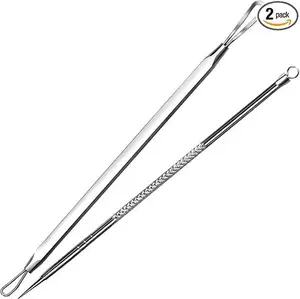 Pimple Extractor Acne Treatment Tool Surgical Grade Blackhead Comedone Removal 2-in-1 Popper Tool for Face & Nose - Silver - Comfort, Skincare Skincare Comfort