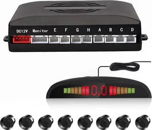 Car Reverse Parking Radar System with 8 Parking Sensors Distance Detection LED Distance Display Sound Warning Black Color