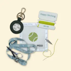 Happy Stitching - Courtside Companion Needlepoint Key Fob Kit - All In One Self Finishing Needlepoint kit