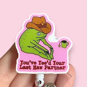 Glitter My Badge Frog You’ve just yeed your last haw badge reel for nurse and hospital workers. Badge clip Badge pull - Retractable swivel clip with a 360 rotation. Great gift for coworker.