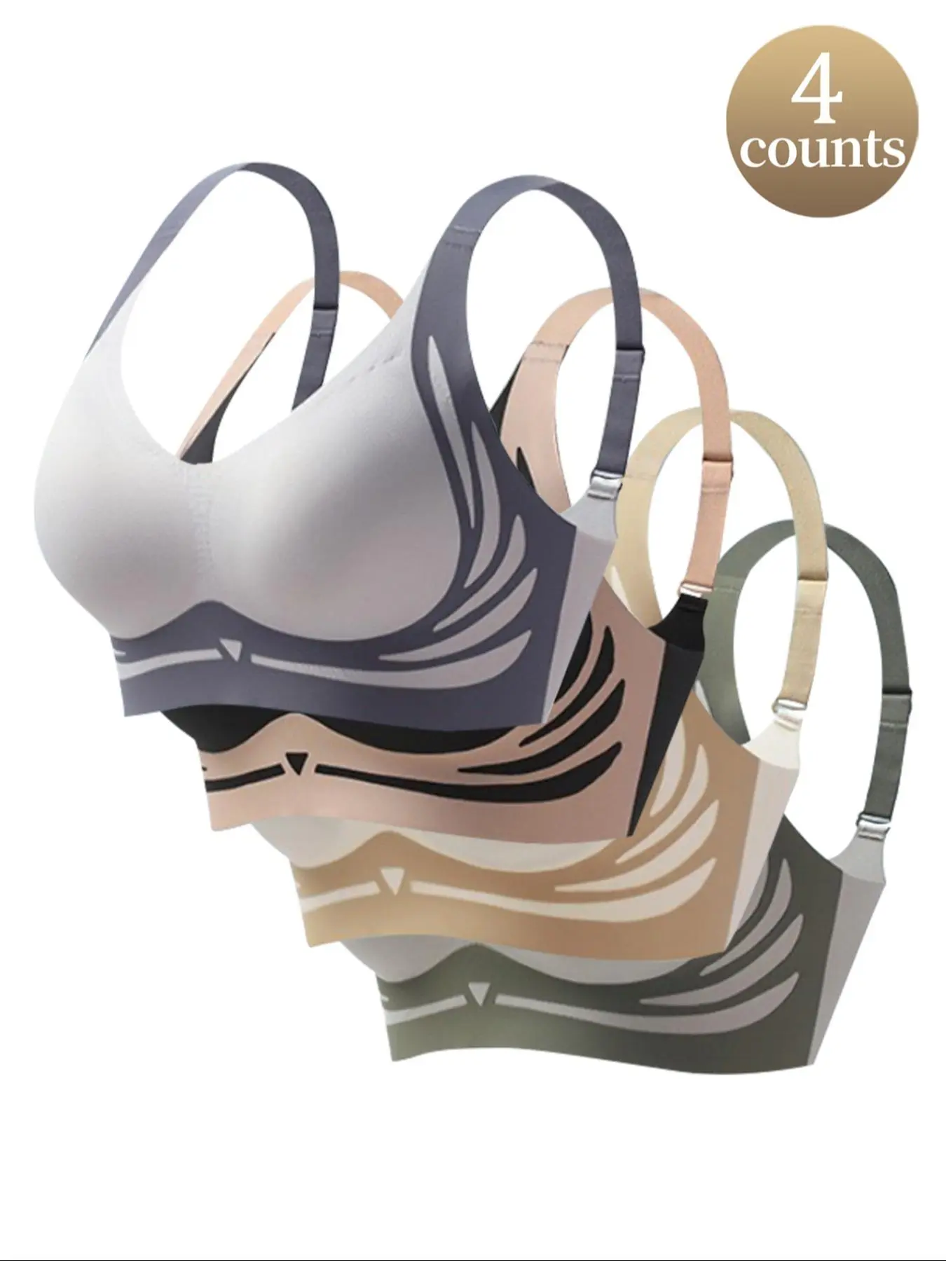 Women's Colorblock Print Push Up Supportive Fit Bra, Adjustable Strap Seamless Bra, Soft Comfortable Breathable Underwear Lingerie for All Seasons