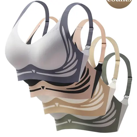 Women's Colorblock Print Push Up Supportive Fit Bra, Adjustable Strap Seamless Bra, Soft Comfortable Breathable Underwear Lingerie for All Seasons