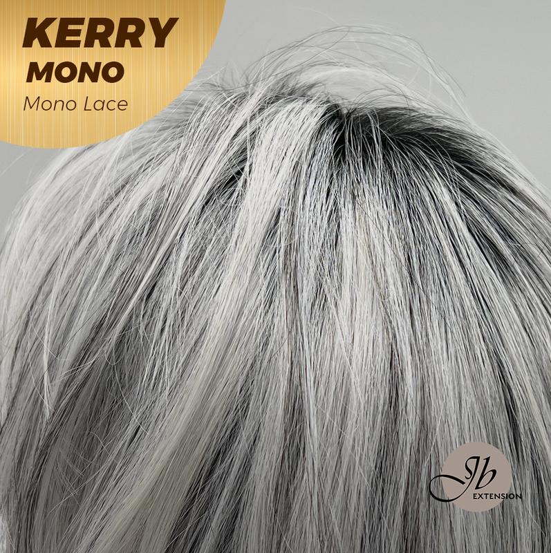 JBEXTENSION KERRY MONO Monofilament Handmade Wig 6X5 Full Monofilament Hand Tied Top Wig 18 Inches Grey with Dark Root Mono Lace Wig With Anti-slip Silicone Strips Glueless Wig KERRY MONO【BENDY EAR TABS】