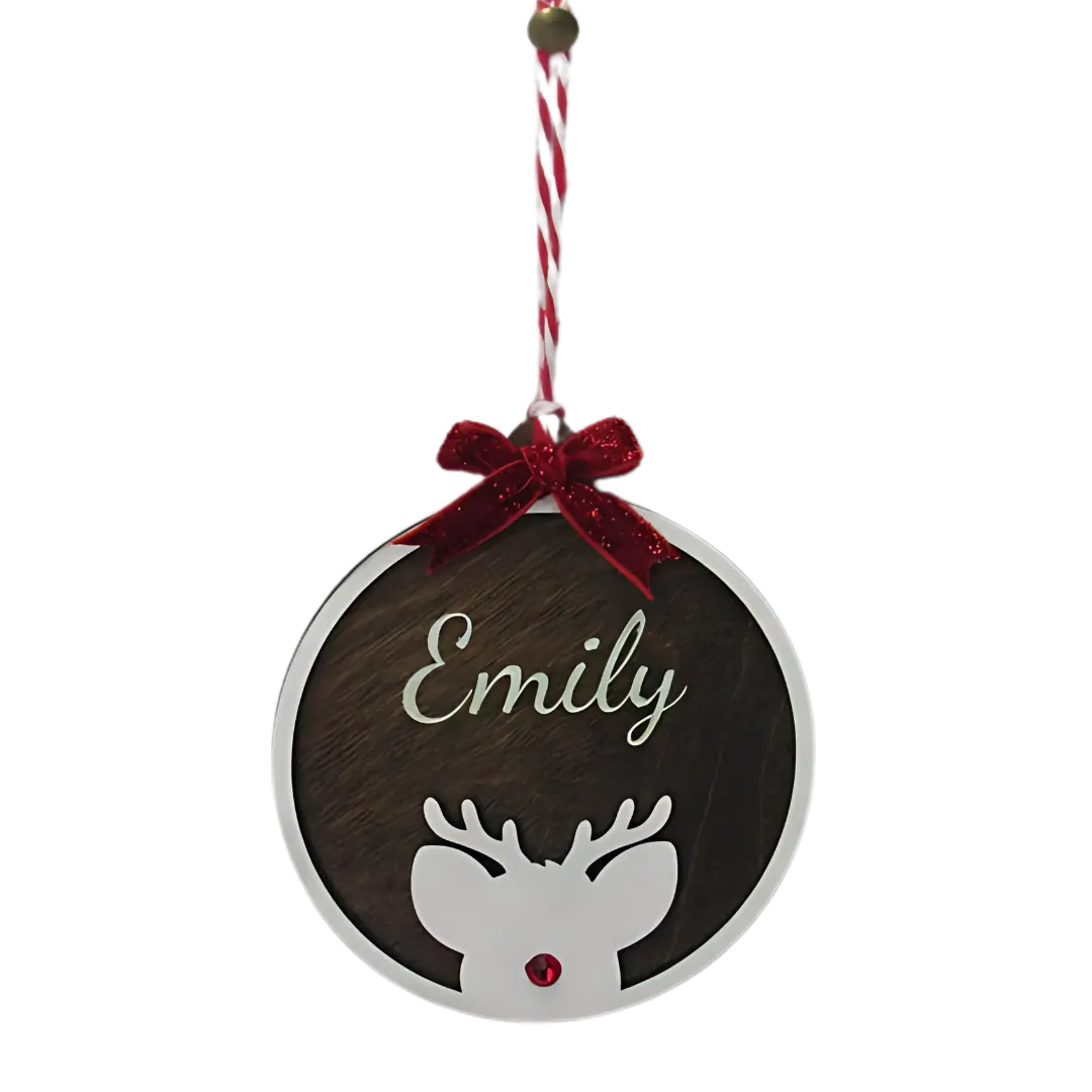 Personalized Christmas Ornament – Rudolph Reindeer, Custom Wreath & Stocking Decor