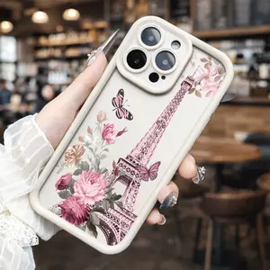 Paris Eiffel Tower Floral for phone case, compatible with iPhone 17 Pro Max, 16 Pro Max，15 Pro, 14, 13, 12, 11, XR, XS Plus, SE, Mini. Made from soft TPU shock-resistant silicone material, this stylish street-style gift is perfect for any occasion.