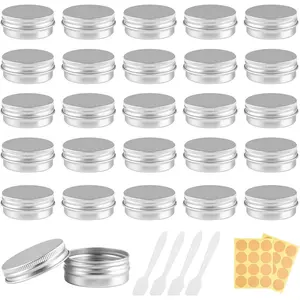 Pack of 20 Aluminium Containers - 15ml Round, Screw Lid + Sticker/Mini Spatula, Travel Cream Jars for Lip Balm, Cosmetics, Lotion