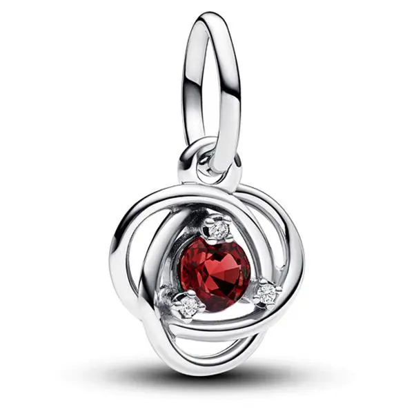 Pandora July True Red Eternity Circle Dangle Charm 793125C07 - Silver Stacking Charms & Pendants, Cubic Zirconia, Elegant Infinity Braid, Bioresin Mother of Pearl, Bling Effect, Bejeweled Style, All Seasons Adult Fashion Accessory