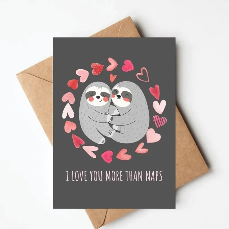1pc Sloth Valentine's Day Card, Fun Valentine's Day Card, I Love You More Than Napping Cute Valentine's Day