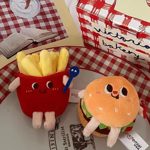 Cute Plush Keychains with Fries Burgers Legs Kawaii Backpack Pendant Mini Car Keychain Birthday Gifts