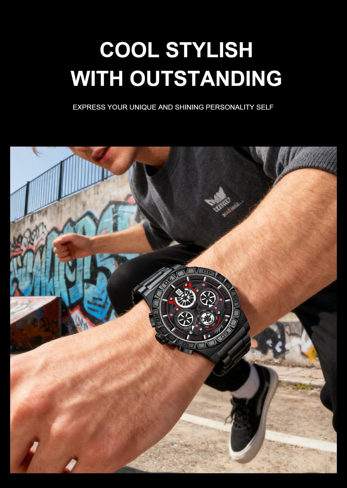 Lushika Men's Luxury Quartz Watch, High-End Movement,Date Function, Stainless Steel Strap, Waterproof LuminousLarge Dial, Versatile Casual & Business Style, Ideal forDaily & Official Wear, Top Gift for Men