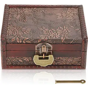 Decorative Wooden Box with lock and key, Wooden Box with Hinged Lid  Keepsake Storage Treasure  Chest