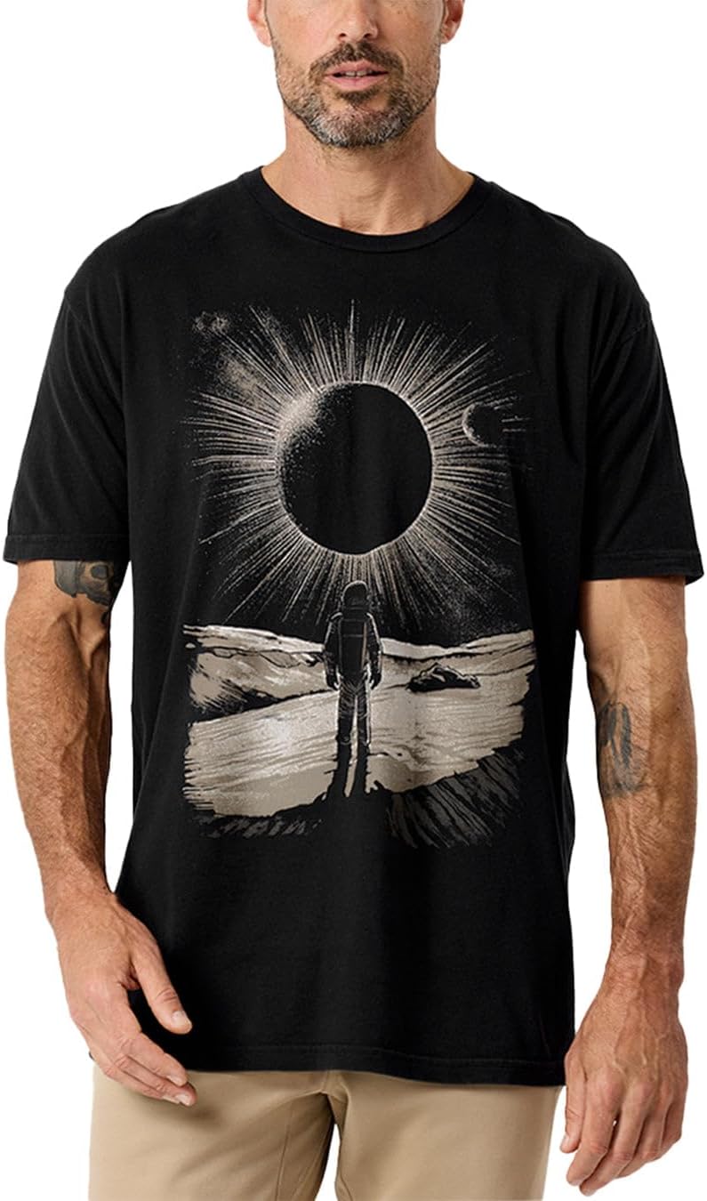 Sunset Swell Vintage Tee Spaceman Solar Eclipse Moon T-Shirt, Sci-Fi Astronomy Graphic Tee