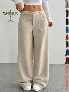 Women's Loose-Fit Wide-Leg Pants with Front and Back Pockets, Casual Basic Trousers, Casual Solid Color Long Trousers for Daily Wear, Casual Work Pants
