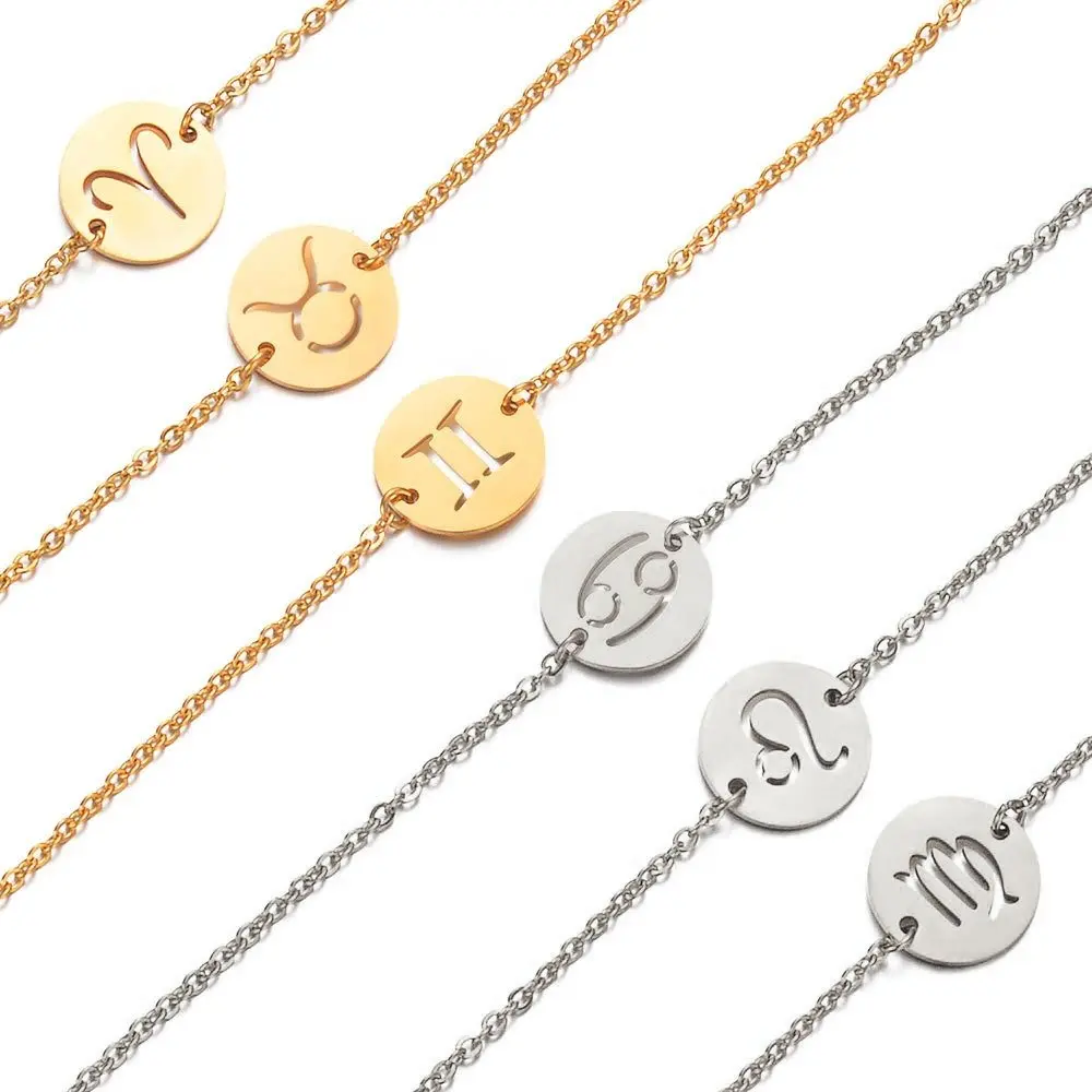 Stainless Steel Gold Plated Zodiac Disc Ankle Bracelet
