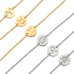 Stainless Steel Gold Plated Zodiac Disc Ankle Bracelet