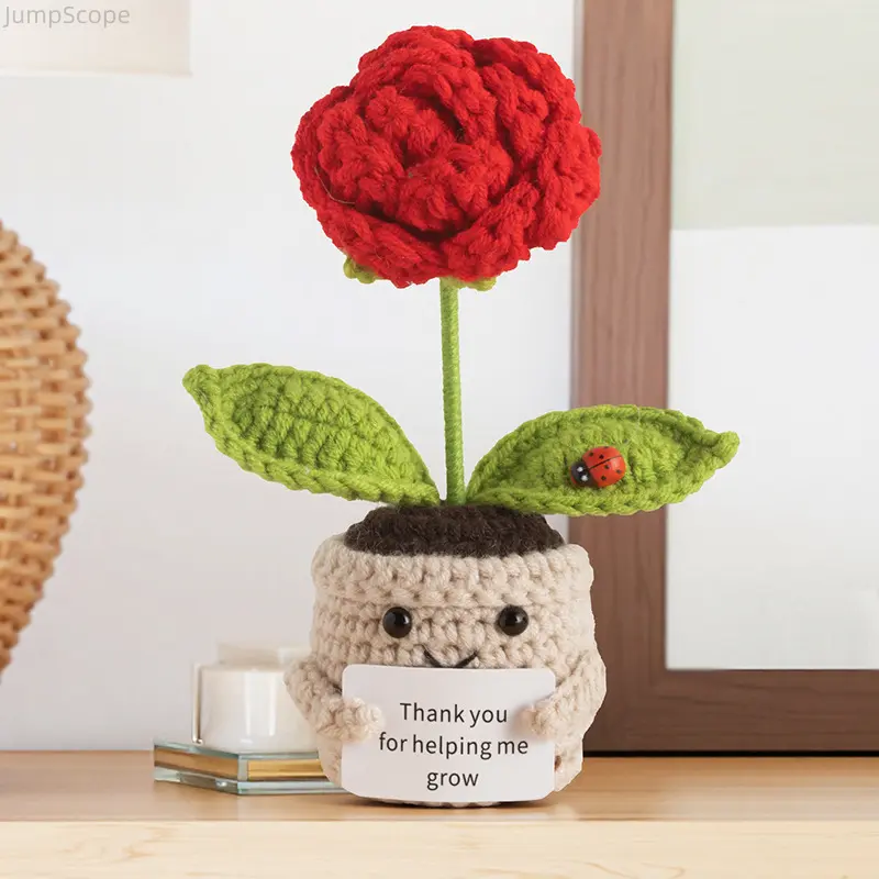 Handmade Crochet Emotional Support Flower Pot Plush - Cute Inspirational Desk Decor, Indoor Recreation Gift Item